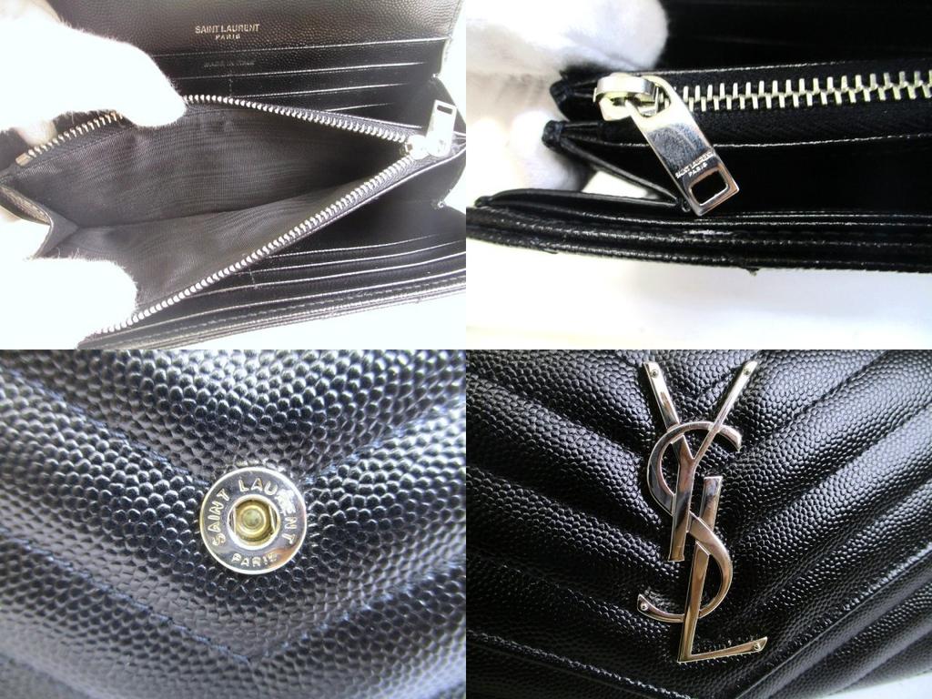 Authentic Saint Laurent YSL Silver YSL Motif Black Leather Long Flap Wallet #a875  Refurbished