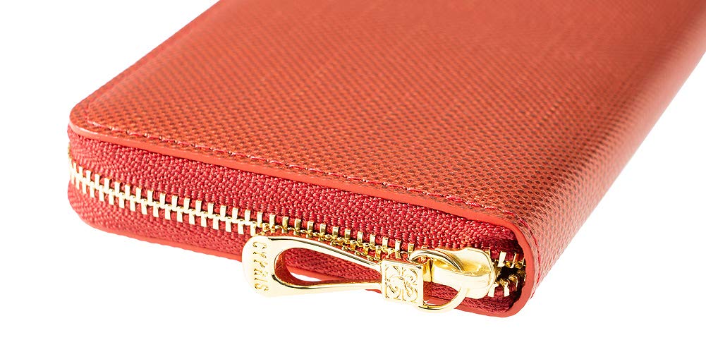 Cypris Pon Compact Honeycell Long Wallet with Zipper Perfect Gift for 6465 Closure, Women's Leather, Father's Day, Mother's Day, Birthdays, Red,