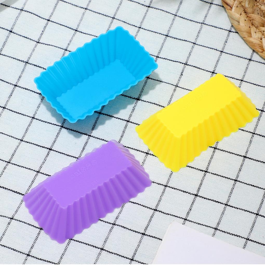 10Pcs Silicone Cake Mold Rectangular Pudding Baking Tools Reusable Cupcake Liners Kitchen Home Party Bakeware Accessories