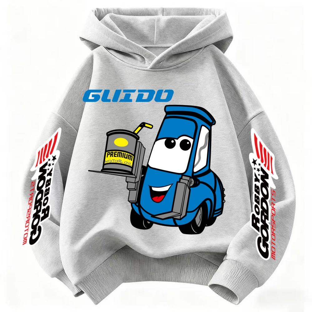 Car Lightning McQueen Cartoon Children Hooded Sweatshirt Boy Girl Autumn Winter Daily Outdoor Casual Warm Soft Sportswear