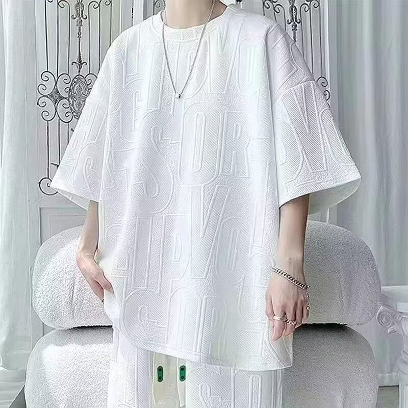 Men's Hong Kong Style Heavyweight Waffle T-shirt and Five-Point Pants Casual Sportswear Set