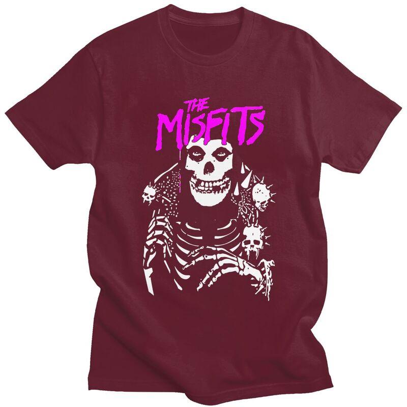 Custom Horror Punk Rock Misfits Skull T Shirts for Men Pure Cotton Tee Tops Tshirt Casual Tshirt