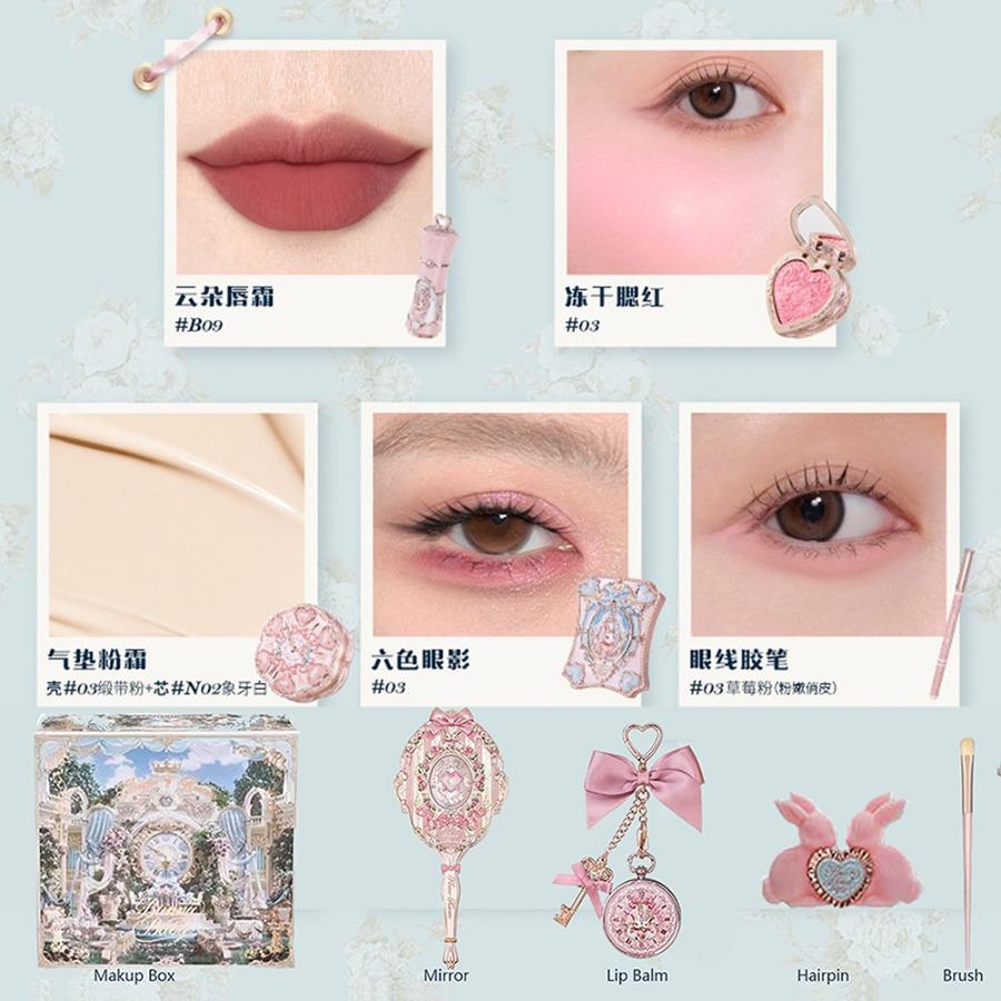 Flowerknows Garden Collection Lip Cream Blush Air Cushion CC Cream Liquid Foundation Eye Shadows Palette Makeup Set 10pcs