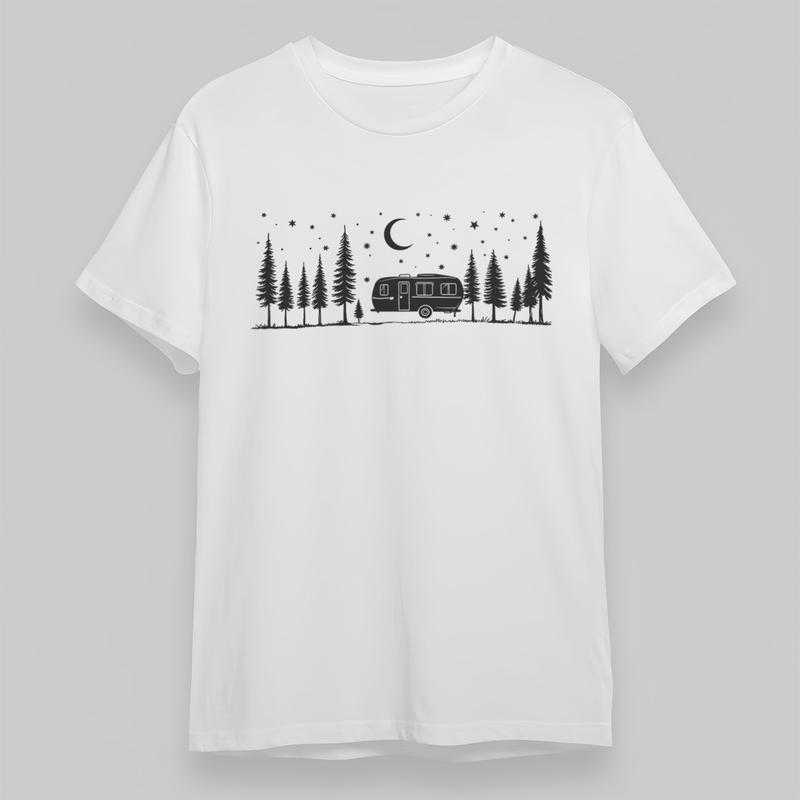 

Women s Plus Size Comfortable Classic T-Shirt RV Camping With Trees Stars Tee M
