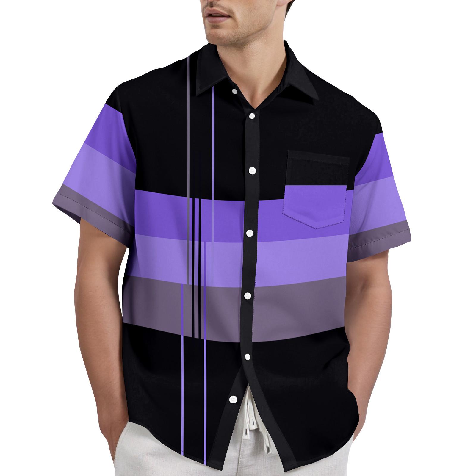 

Полосатый принт с цветными блоками - Мужская повседневная рубашка с коротким рукавом XL