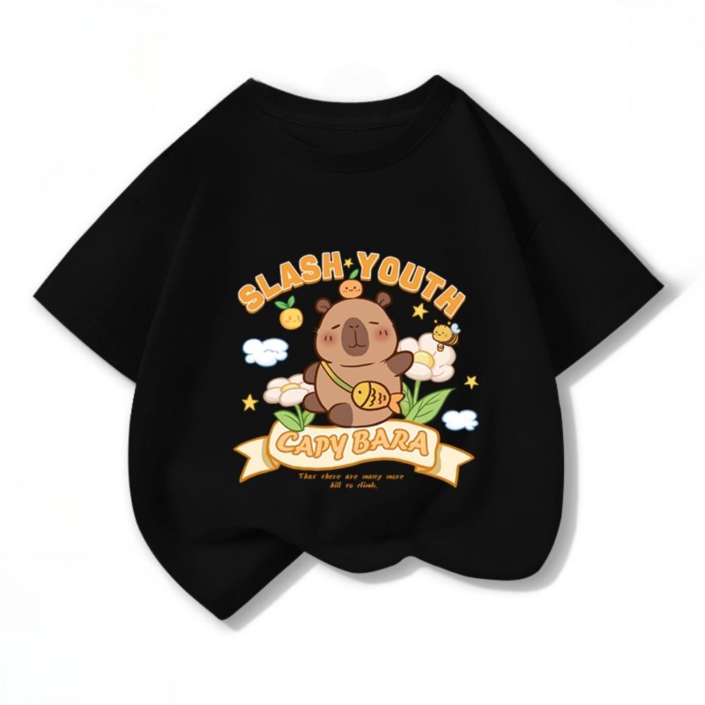Capybara Girls' T-Shirt Summer Cute Graphic T Shirts O-Neck Girls Short Sleeve Clothing Fashion Casual Tops Children's Clothing