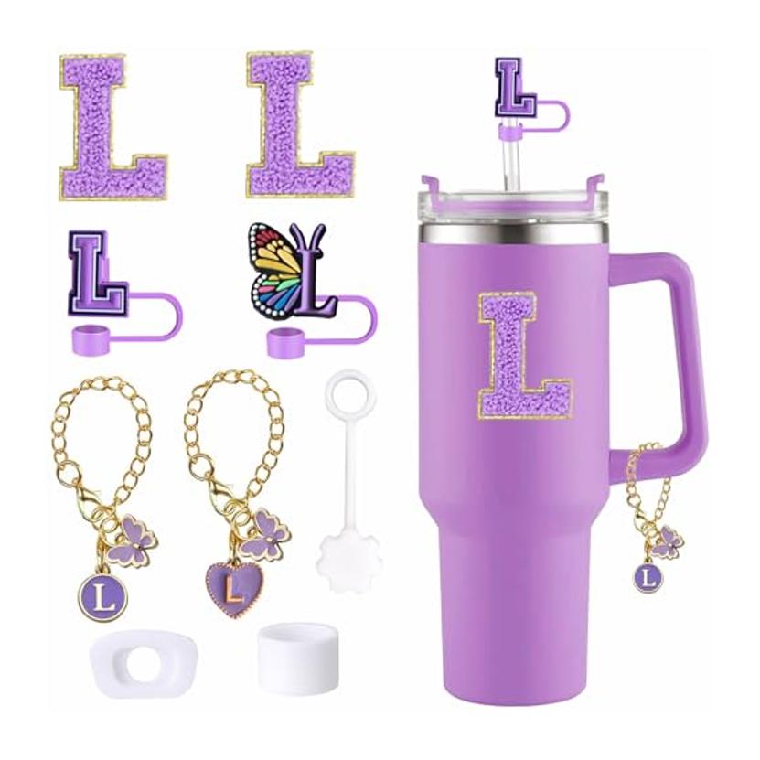 Cup Accessories Set Butterfly Straw Cover Cap for Stanley 30Oz/40Oz Sticker Decorations Initial Letter Charm Personalized
