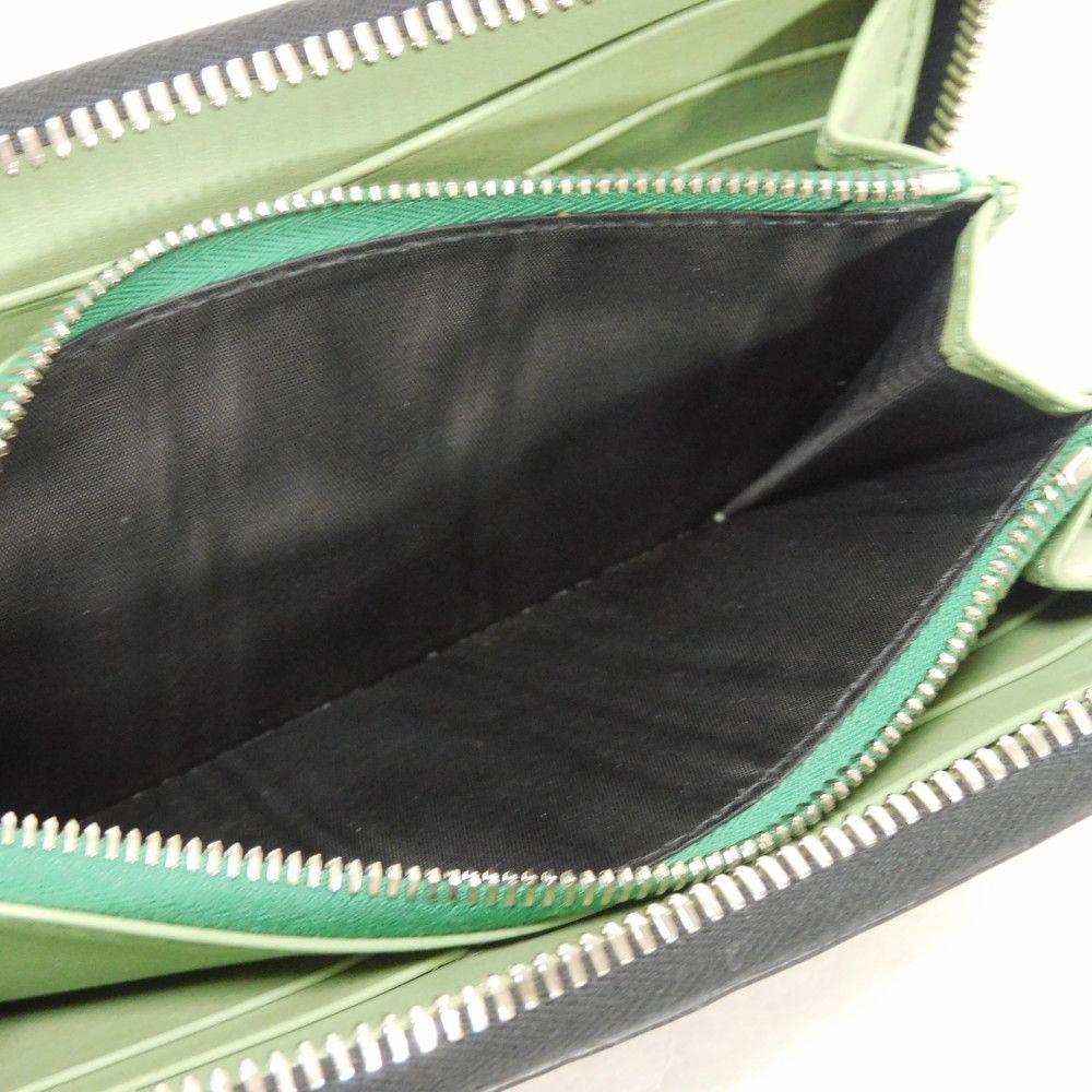 Used 9896 Long Zip Wallet 66A590 7940 Green Two-Tone Zip Around Gancini Black Men's from Japan AUTHENTIC