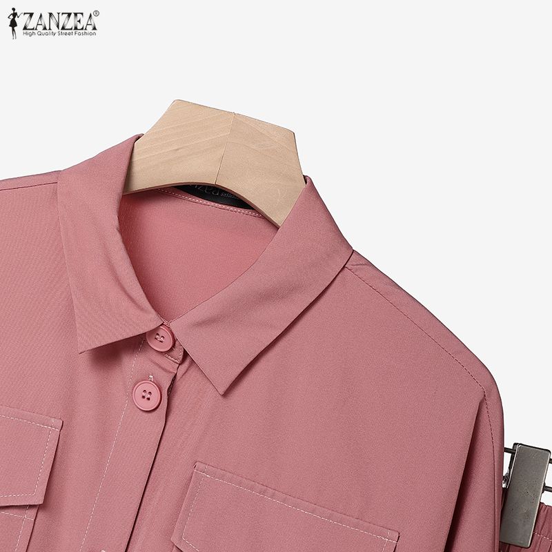 ZANZEA Women Long Sleeve Blouse and Skirts Muslim Casual Two Piece Suit Sets