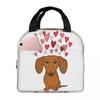 Perro Salchicha de Dibujos Animados con Corazón de Amor Bolsa de Almuerzo Aislada para Mujeres Niños Cajas de Comida Portátiles Fiambrera Térmica Bolso de Mano