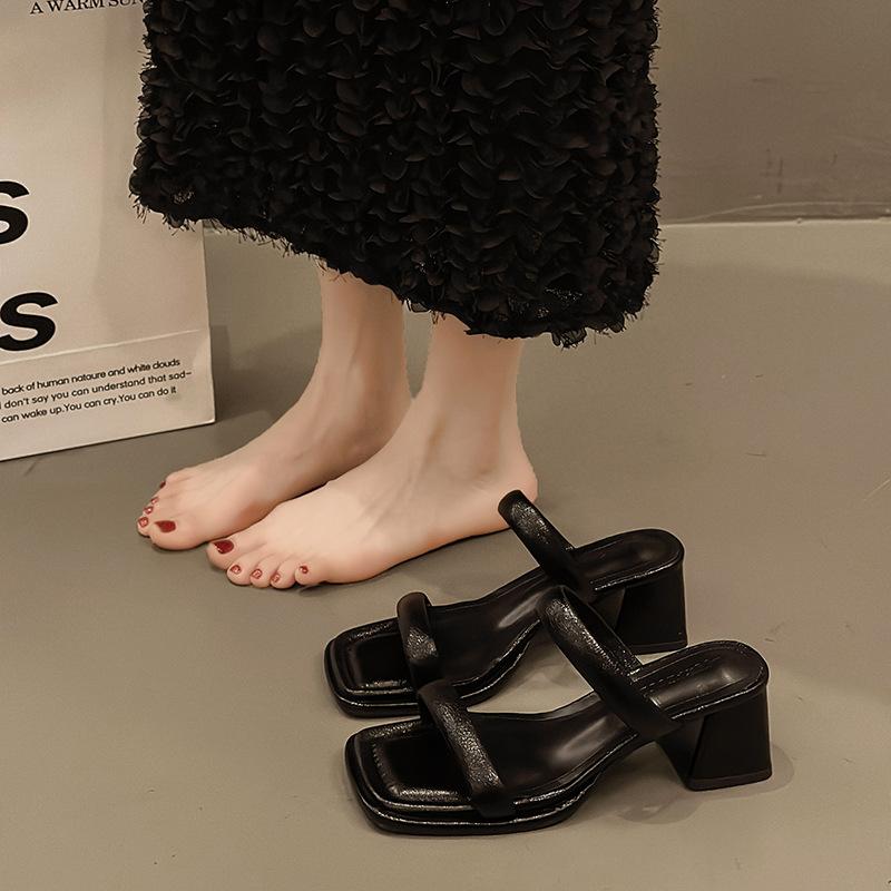 High-heeled Cool Slippers for Women's Outer Wear 2025 New Summer Thick-heeled French Niche Temperament with Skirt with Sandals