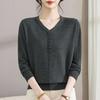 1011 New V-neck knitted sweater women's foreign versatile long-sleeved large-size mother outfit slim temperament bottoming shirt