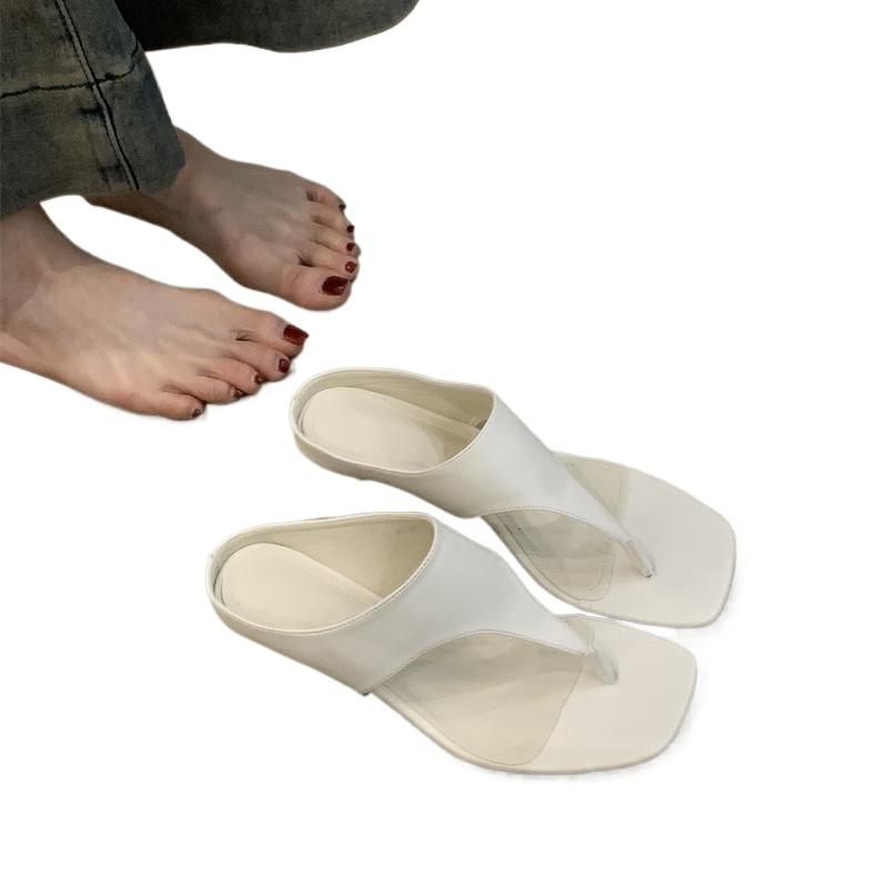 2025 Summer New Style Mid Heels Sandals Women's Flip Flops Comfortable Slimming High Heels Slip-On Shoes Korean Style Slippers