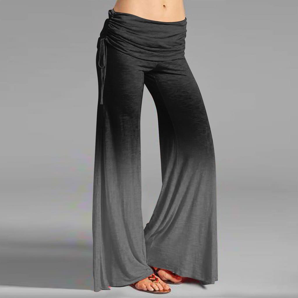 Pantaloni evazați cu șnur ocazional de culoare uni gradient de modă pentru femei Pantaloni largi