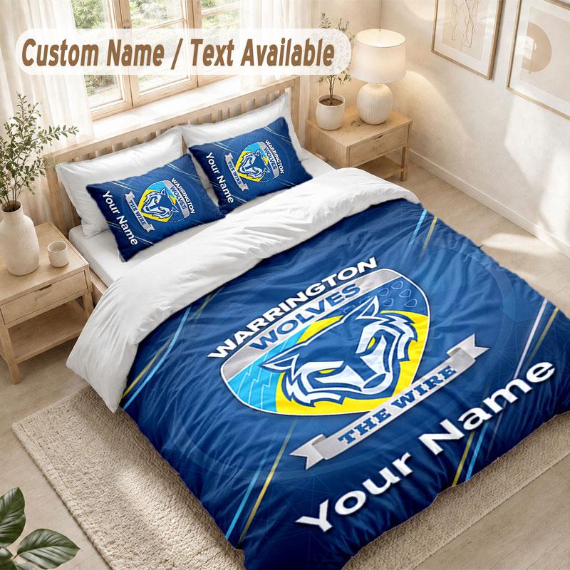 Custom Name Bedding Set 3 PiecesWarrington Wolves Print Duvet Cover + 2 Pillowcases Soft Bed Decor
