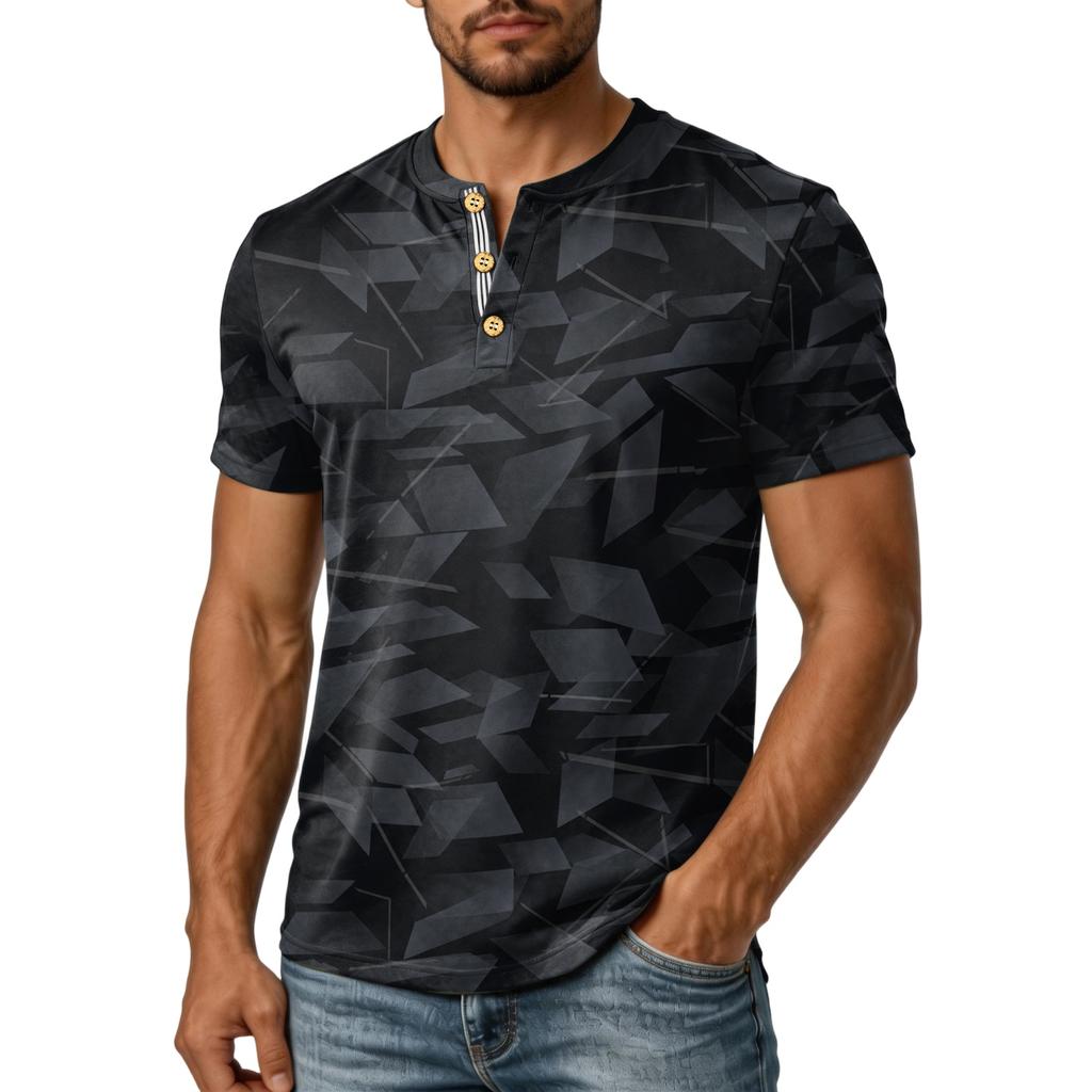 Men's Short Sleeve Henley Shirt Casual Button Placket Top Lightweight Breathable Summer T-Shirt Slim Fit Soft Fabric