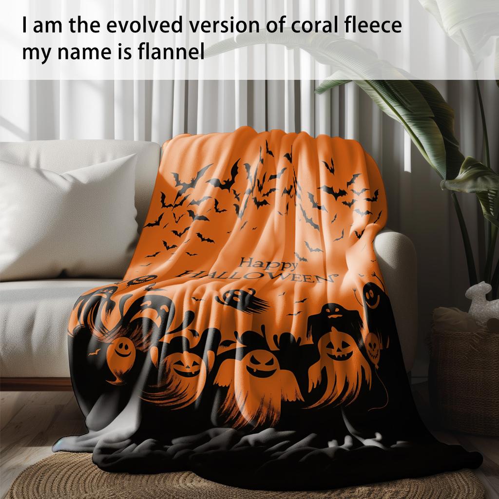 Halloween pumpkin monster bat Printed Blanket for Sofa Bed Travel Camping Living Room Office Conditioning Blanket