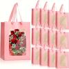 8pcs Gift Bags with Transparent Window Handles White/ Pink Gift Wrap Tote Bags for Birthday Party Favor Bags Weddings Present Festivals Party