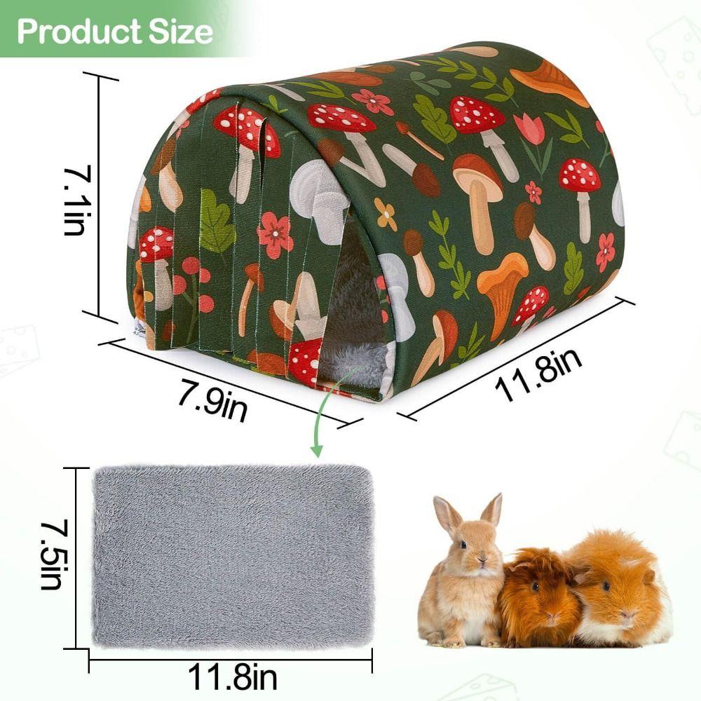 Cozy Washable Guinea Pig Tunnel House with Curtains Breathable Hamster Hideout Soft with Cushion Small Pets Bed Chinchilla