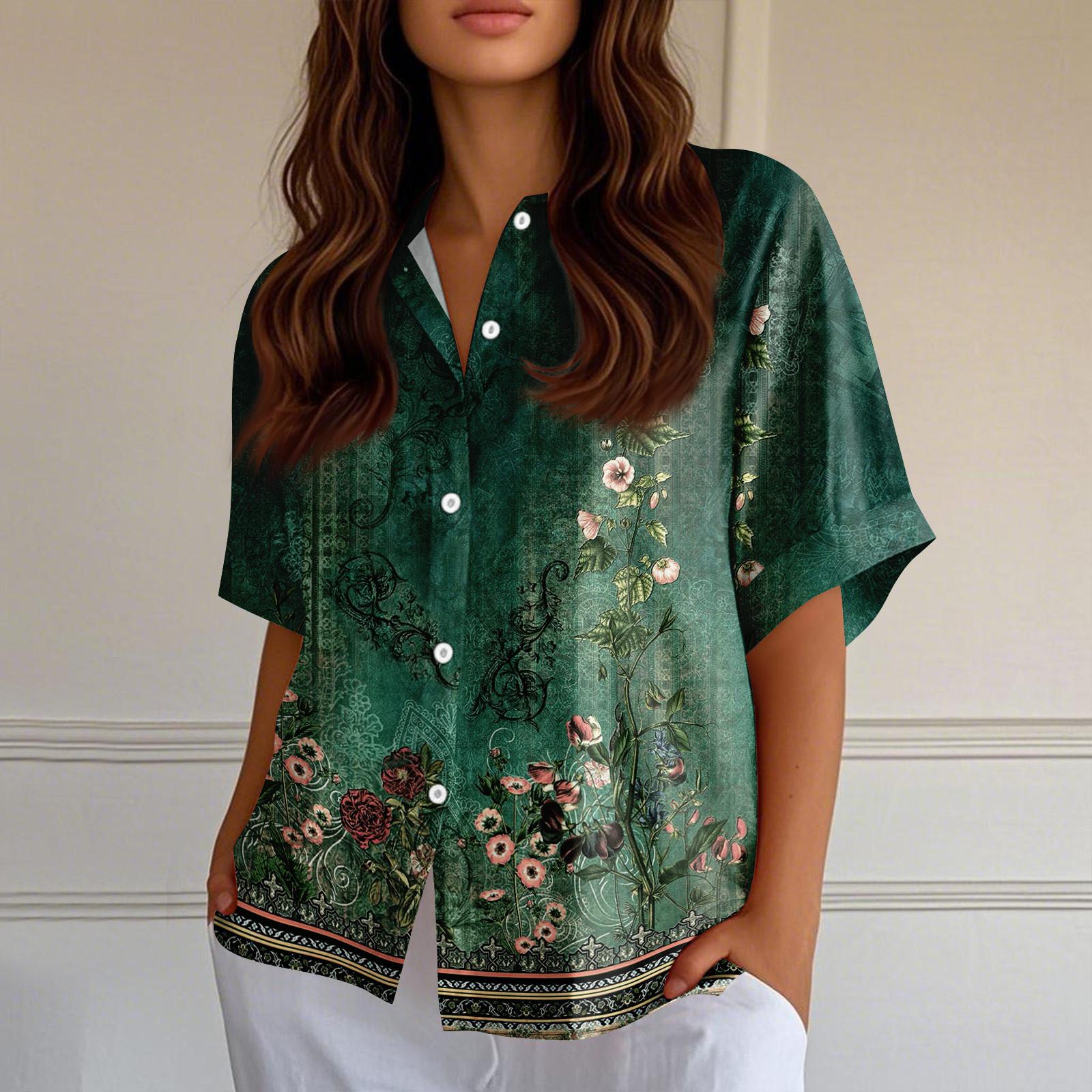 

Жіночі сорочки на ґудзиках Лляні сорочки на ґудзиках Сорочки з напіврукавом для жінок Жіночі топи з напіврукавом L темно-зелений колір