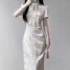 Small Short New Chinese Style Dress Women's Summer High-end Young Cheongsam Waist a Word Medium and Long