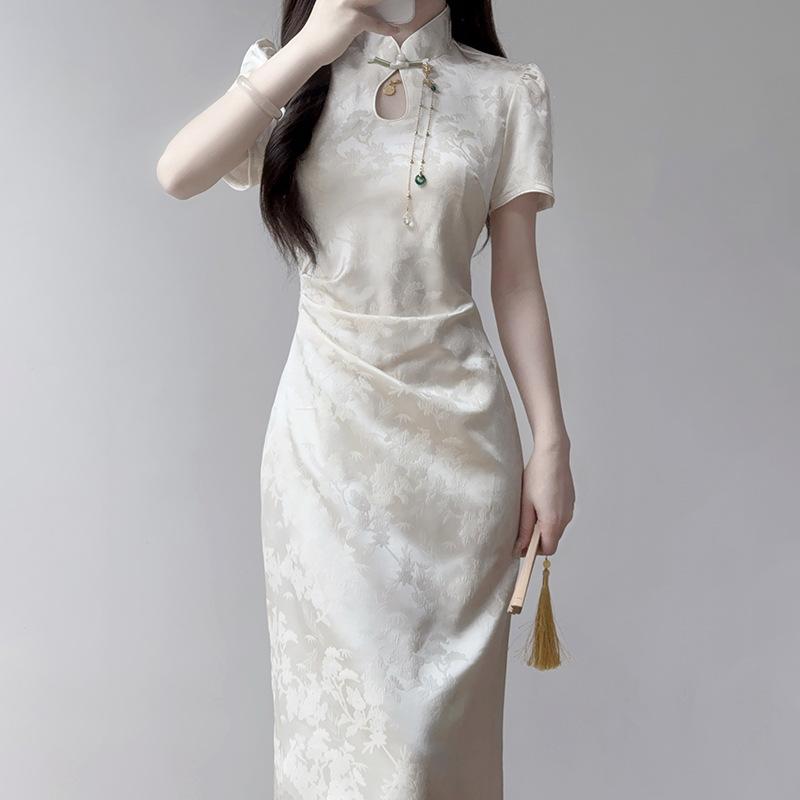 Small Short New Chinese Style Dress Women's Summer High-end Young Cheongsam Waist a Word Medium and Long