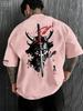 Summer Unisexs Samurai Pattern Printed Tshirt Youthful Fashion 100 Pure Cotton Breathable Roundneck Japanese Trendy Style
