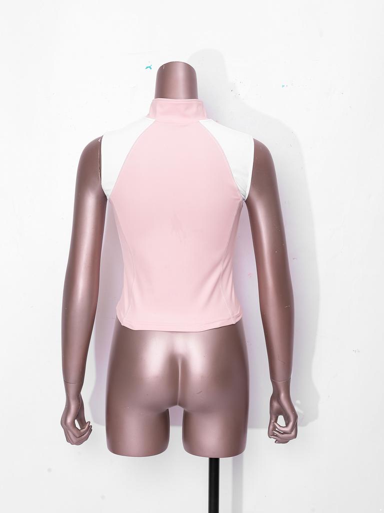 Sleeveless Zip Stand Collar Quick Dry Vest for Women Color Block Horse Riding Tank Top for Golf Tennis Equestrian Sport