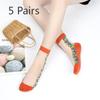 5 Pairs of Ladies Autumn Thin Floral Embroidered Glass Silk Clear Cotton Bottom Crystal Ice Stockings