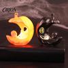 Halloween Pumpkin Skull Decoration LED Light-Up Moon Figurine, Spooky Face Crescent Atmosphere Props for Secret Room Night Light Home Desktop