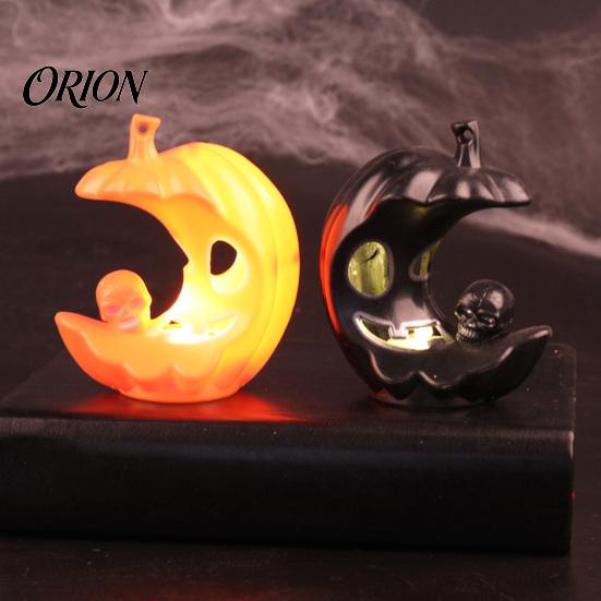 Halloween Pumpkin Skull Decoration LED Light-Up Moon Figurine, Spooky Face Crescent Atmosphere Props for Secret Room Night Light Home Desktop