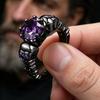 Vintage Black Gold Skull Purple Zircon Punk Ring Creative Ghost Head Fashion Jewelry for Men Women