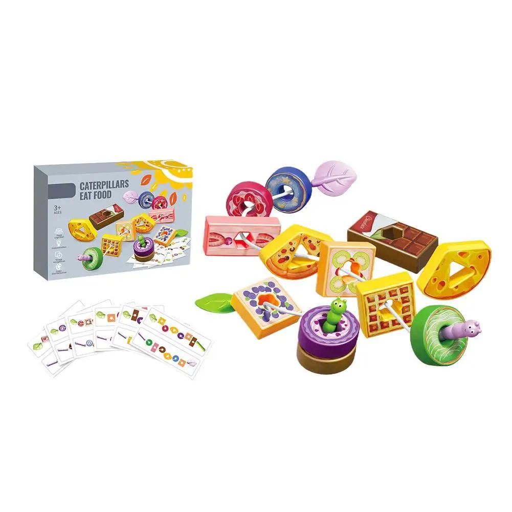 Wooden Animals Caterpillar Eat Fruits String Threading Beads Toddler Preschool Activities Lacing Toys For Kids X5Y4