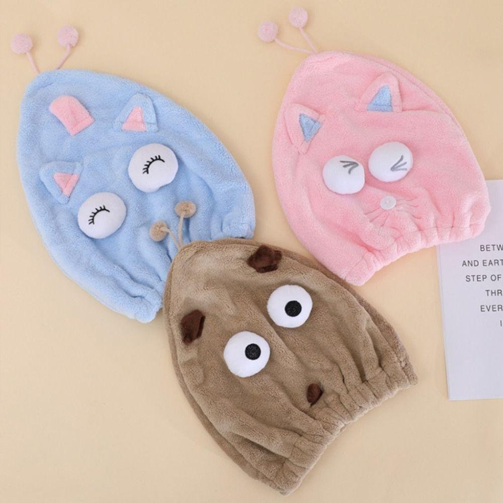 

Super Absorbent Cartoon Wrap Towel Cap Quick Hair Drying Designer Shower Cap Women кофейный