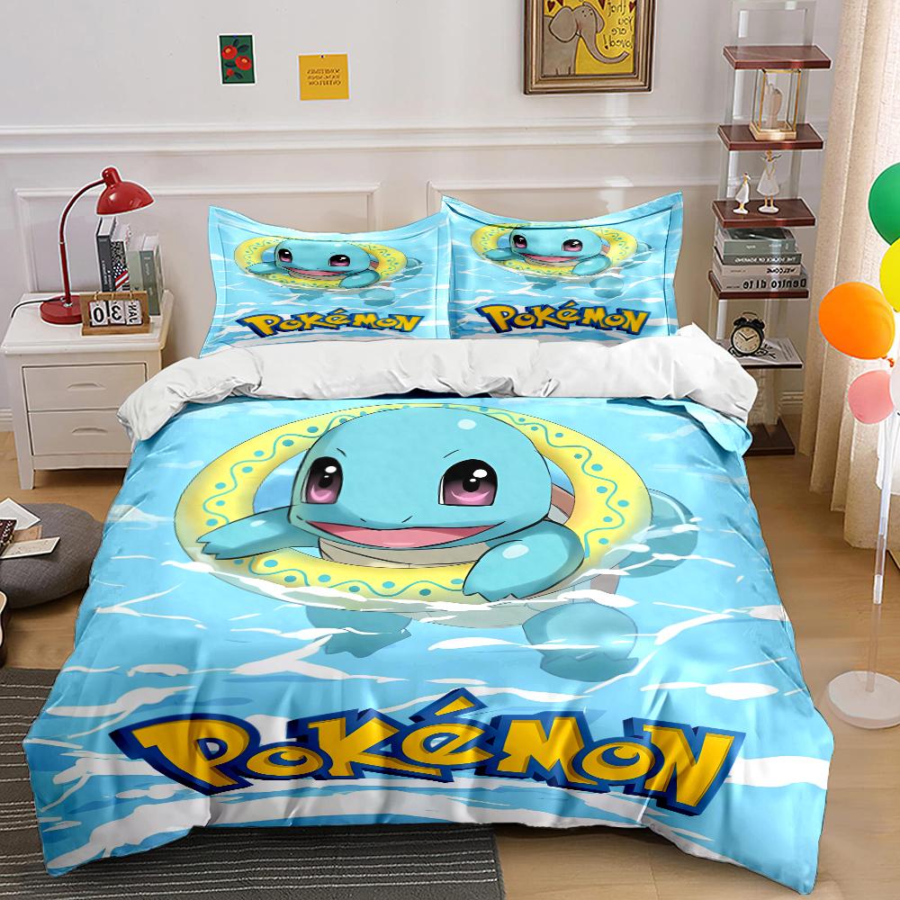 Japanese Anime Pokemon Squirtle Bedding Set Quilt 3 Pieces Duvet Cover King Queen Us Twin Size Bedclothes Kid Boy Girl Bed Decor