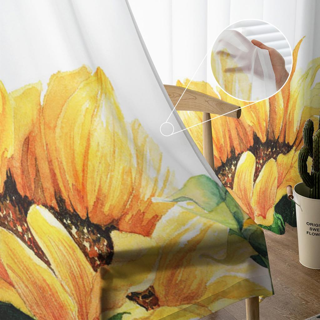 Sonnenblumen Aquarellmalerei Blütenblätter Tüllvorhänge zur Wohnzimmerdekoration Modern Chiffon Transparent Voile Küchenvorhang