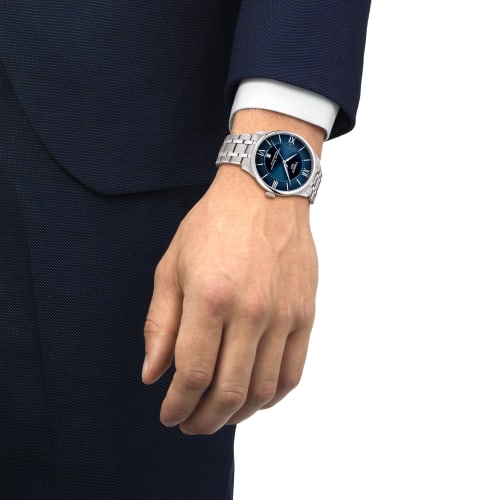 TISSOT Chemin des Tourelles Watch with Bracelet, Blue Dial, Officially Imported, Men's, T1394071104800