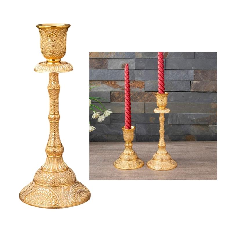 Elegant European Engraved Pattern Taper Candle Holders Antique Metal Candlestick Candelabra For Table Centerpieces