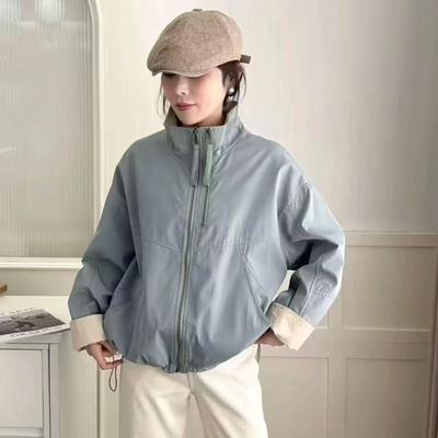 Mode Coréenne Courte Couleur Unie Col Montant Femmes Décontractée Polyvalente Veste en Laine Polyvalente Style Décontracté Lâche