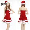 Bühnenauftrittskleidung Damen Weihnachten Weihnachtsmann Kostüm, Cosplay Kostüm mit Kleid, Rot Weiß Anzug Hut & Schal, Samt Weihnachtsfeier Mini Ärmellos