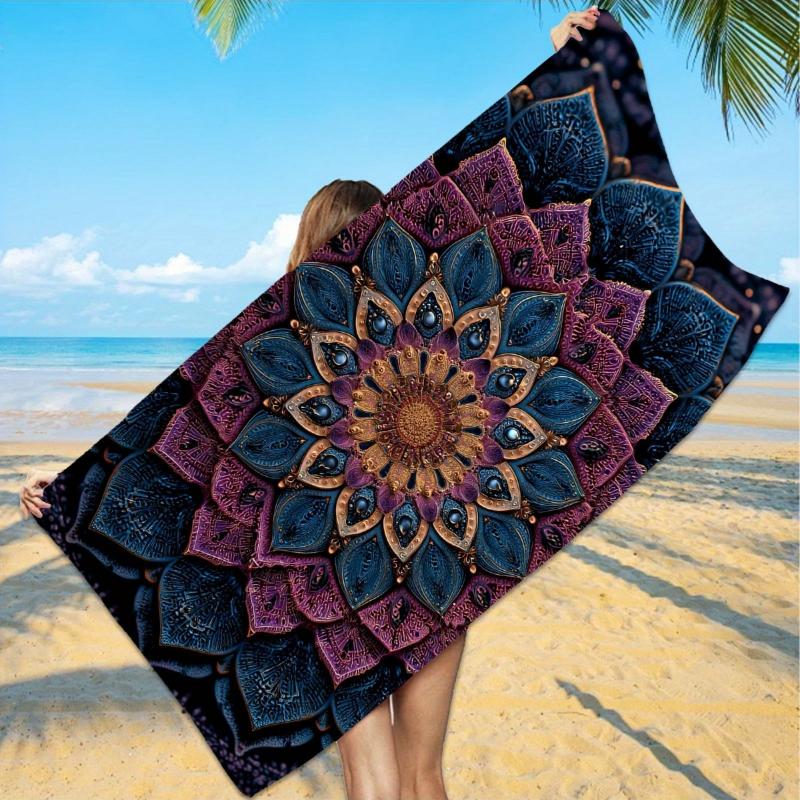 

1pc Bohemian Mandala Beach Towel - Ultra-Soft Microfiber, Quick-Dry & Vibrant Purple & Blue Design for Beach, Pool, or Bath W40*H60(CM)