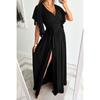 Women's Autumn Solid Colour Flared Sleeve Loose V-Neck Floor Length Dresses