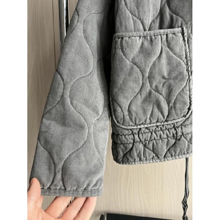 Women's Polyester Padded Jacket 2026New Arrival Vintage Lenzing Rayon High Collar Large Pocket Decorative Quilted Coat for Women