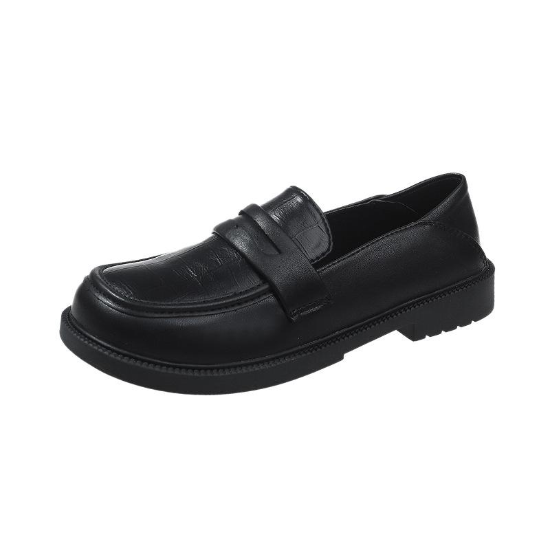 Small Leather Shoes British Style Velvet Single Shoes Women's Spring New Loafers Versatile Black Work Shoes One Pedal