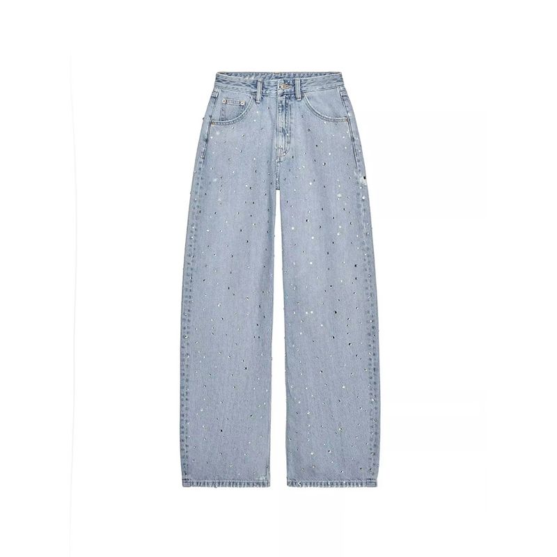 Za2025 Autumn New Women clothes Versatile Slimming Water Diamond Decorations High Waist Arc Fashion Jeans 3607011