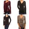 Cotton Long Sleeve T Shirt With Single Breasted Slim Fit And V Neck For Office Wear