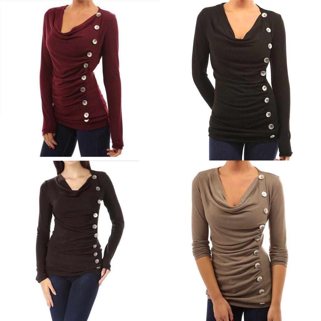 Cotton Long Sleeve T Shirt With Single Breasted Slim Fit And V Neck For Office Wear