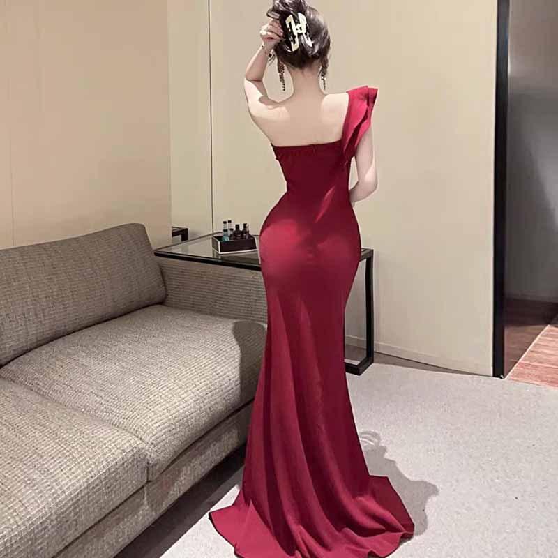 Vestido de Temperamento para Mujer Celebridad Elegante Hombro Descubierto Abertura