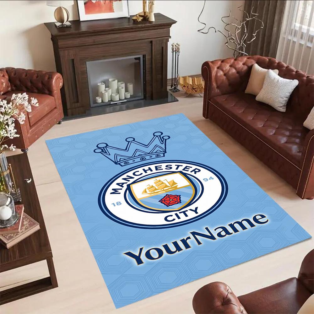 Manchester City Personalized Name Carpet Suitable for Bedrooms Balcony Playrooms Game Room Antislip Carpet Decorate Offices Wedding Party Gift