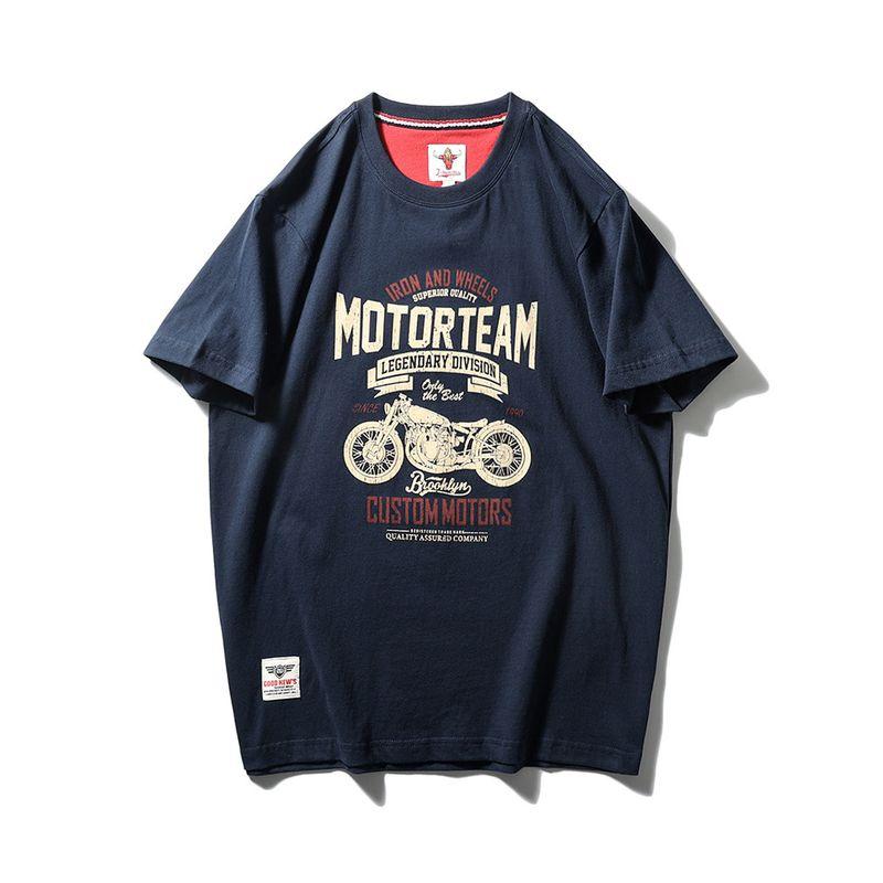 American Retro Pure Cotton Trendy Brand Motorcycle Print Short-Sleeve T-Shirt for Men, Summer Base Layer, Foreign Trade Men's Vintage T-Shirt